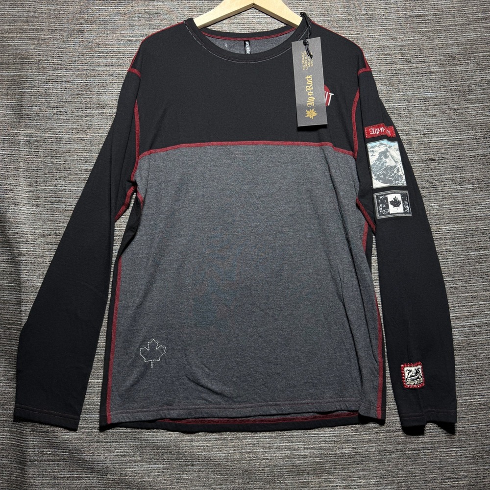 Alp-n-Rock L/S Crew Shirt Men Large Black LS Blackcomb Graphic Patches Ski Sport